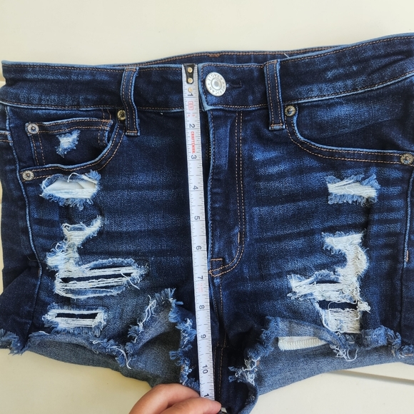 American Eagle Dark Wash Distressed Hi Rise Shortie 6 - Picture 8 of 9